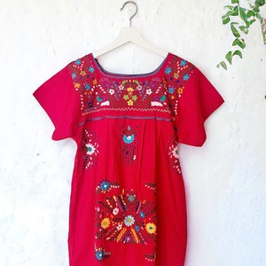 Mexican dress with handmade embroidery, boho summer dress with flowers, M
