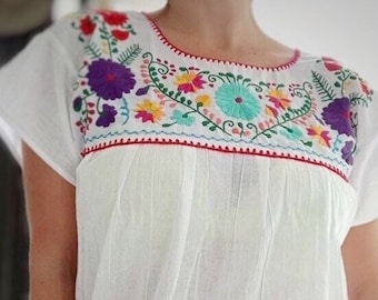 Mexikanische Sommerbluse, Boho Bluse mit Stickerei, Baumwollbluse, Muttertagsgeschenk