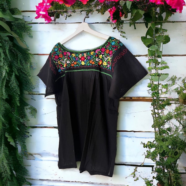 Mexikanische Bluse XL Dame handgemachte Stickerei, Boho Geschenk für Mama