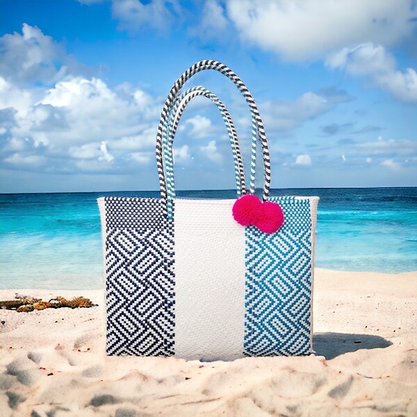 Grand sac de plage fait main, sac shopping, tote bag, cadeau pour maman