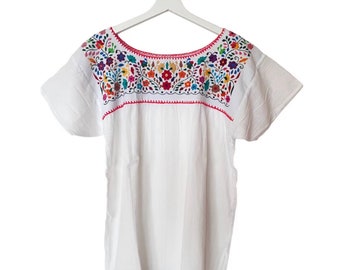 Mexican summer blouse L with handmade embroidery, folklore boho blouse