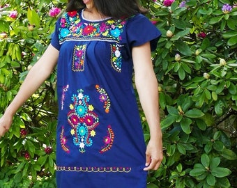 Frauen Sommerkleid Boho, Mexikanisches Kleid mit Stickerei, Boho Kleid Kurze Ärmel