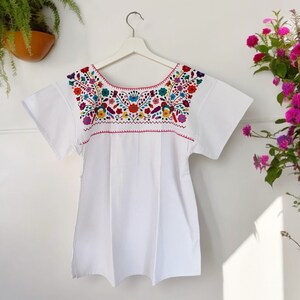 Mexican blouse with handmade embroidery, Boho white blouse S, gift for women