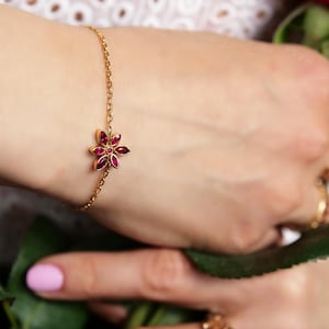Ruby Flower Bracelet in Solid Yellow Gold – Maria  | La Fleur Rouge Collection