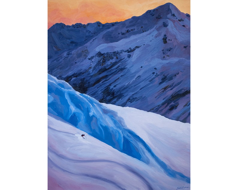 Ski Art Print Alaska Skiing Print Alaska Lines Valdez Alaska Print Alaska Ski Art Ski Painting Reproduction image 1