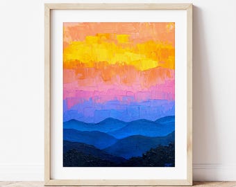 Blue Ridge Mountains Wall Art, Appalachian Mountain Art Print, Mountain Sunset Decor, Smoky Mountains Painting, North Carolina, Tennessee
