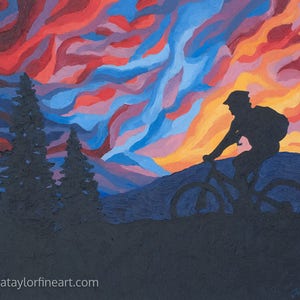 Mountain Bike Art Print ~ Gift for Mountain Biker ~ "Rainbow Ride" ~ Mountain Biking Poster ~ Bike Art ~ Biking Painting Reproduction