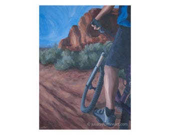 Original Bicycle Wall Art, Mountain Bike Art, Cycling Gift Ideas, Bicycle Wall Art, Original Bike Painting, Desert Art Original Mountain Art