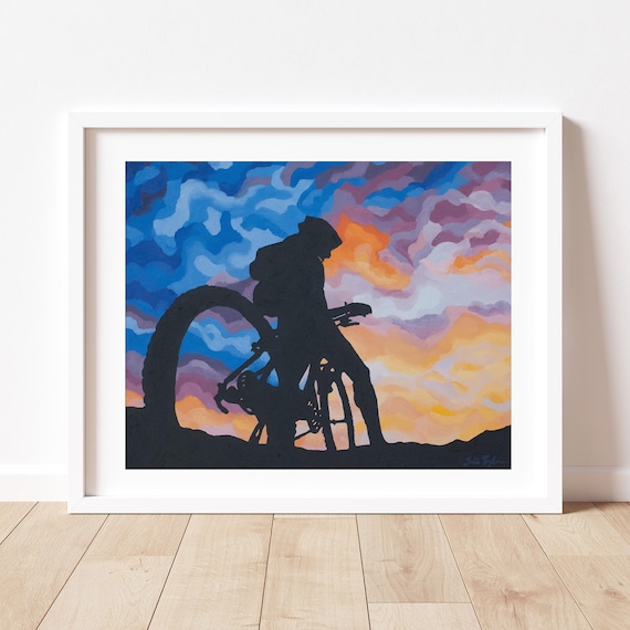 Mountain Bike Art Print, Colorado Biking Wall Art, Gift for Mountain Biker, Mtn Bike Poster, Oil Painting Print, Mountain Bike Gifts, Sunset