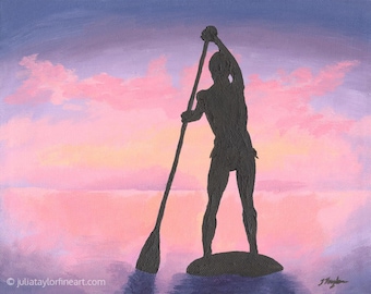 Gift for Paddler, Paddle Board Gift, Art for Adventurers, SUP Painting, Original Art Painting, Stand Up Paddle Board, Beach Lover Gift