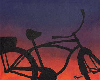 Original Bicycle Art, Bicycle Art Decor, Gifts for Cyclist, Beach Cruiser, Vintage Bike Painting, Bicycle Wall Art, Beachouse Decor