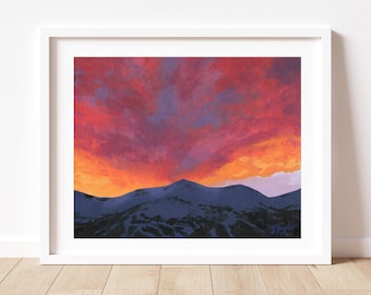 Breckenridge Ski Art, Skiing Art Print, Breckenridge Wall Art, Colorado Ski Art, Ski Painting, Gift for Skier, Mountain Sunset, Cabin Art
