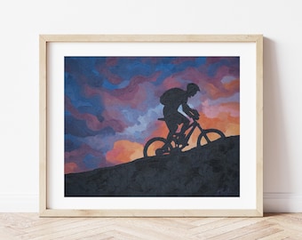 Mountain Bike Art Print, Cycling Wall Art, Mountain Biking Poster, Gift for Mountain Biker, Bike Abstract Painting, Colorful Sports Art