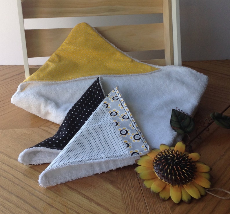 Baby Hooded Towel and Wash Cloth Set - Yellow Black White - Girl - Baby Shower Gift - Newborn Infant Bath Time image 5