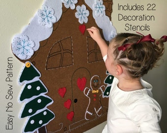 Kids Christmas Activity - Felt Gingerbread House PATTERN -  Felt Christmas Tree - No Sew DIY Easy Craft Printable PDF - Decorate Toy