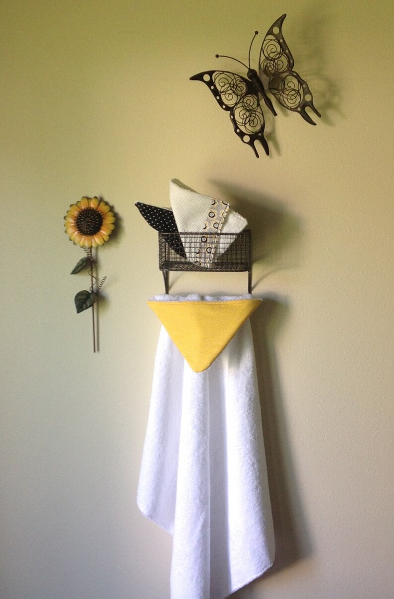 Baby Hooded Towel and Wash Cloth Set - Yellow Black White - Girl - Baby Shower Gift - Newborn Infant Bath Time image 3