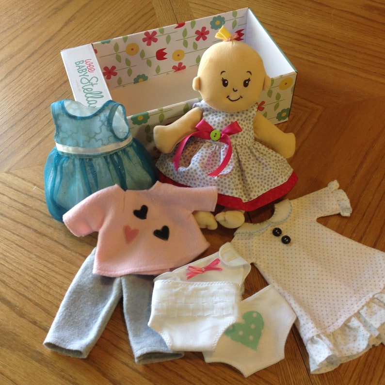 Baby Stella doll clothes//15 inch//handmade daisies print dress//socks//2 hair bows