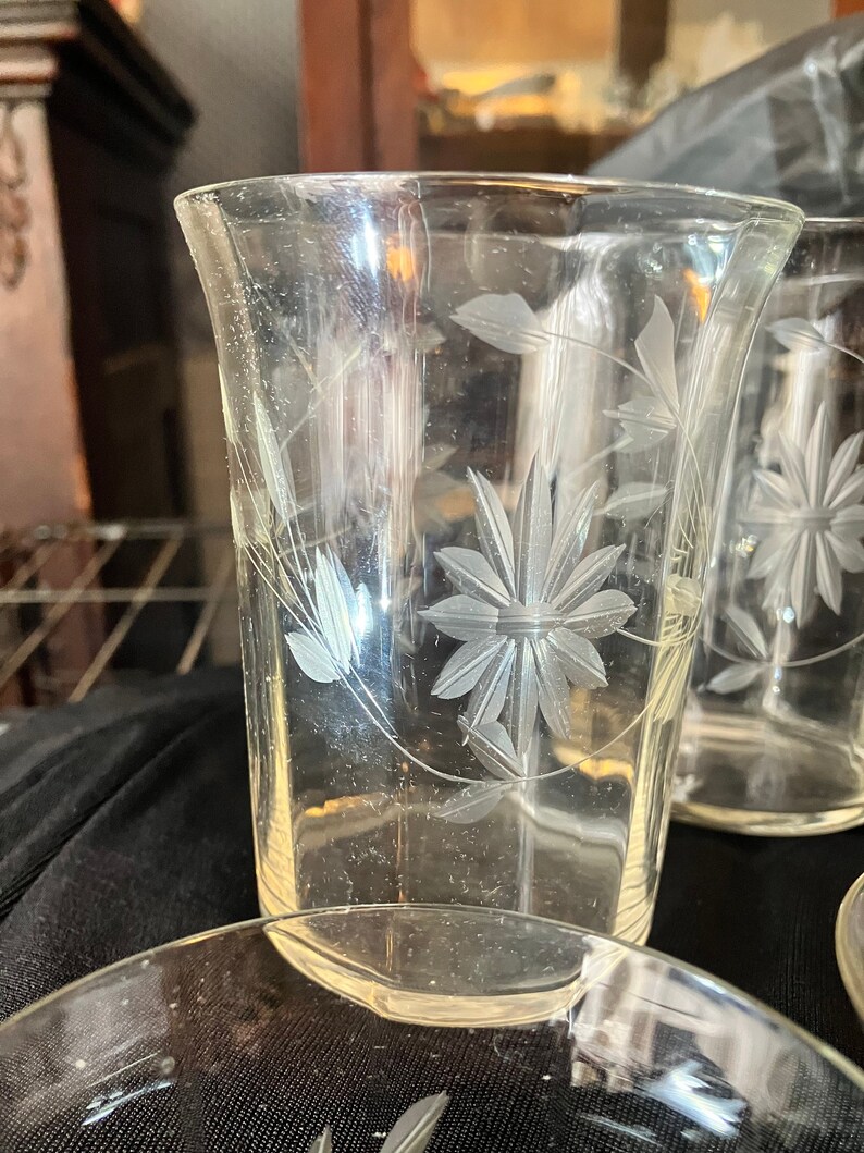 Vintage Etched Crystal Juice Glasses Set of 6 Etsy