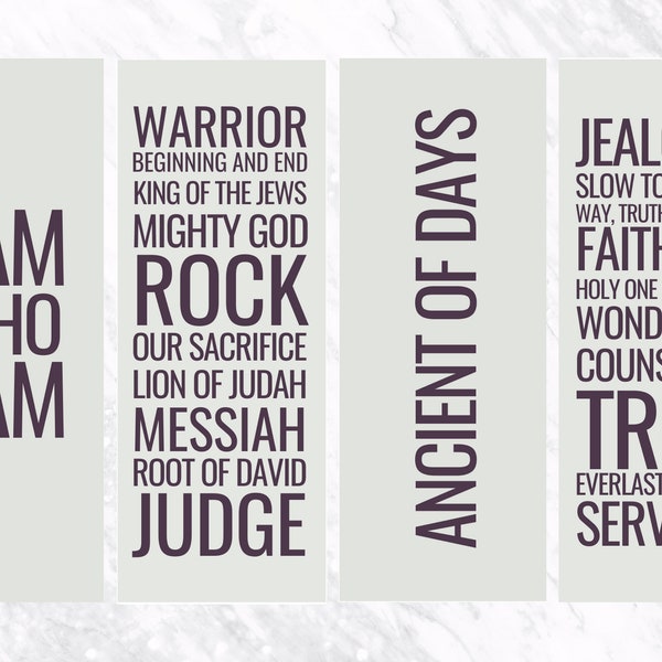 i com books name Names & Attributes of God Bookmarks | Set of 4 | Instant Download | Scripture Art | Inspirational Art