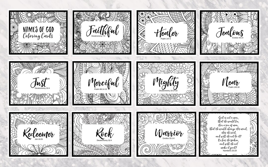 Names of God Scripture Coloring Cards | Set of 12 | Inspirational Art ...