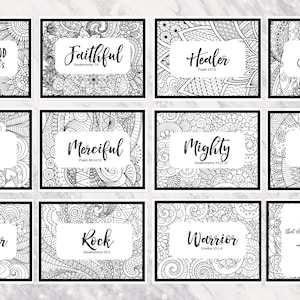 Namen van God kleurplaten schriftteksten | Set van 12 | Inspirerende kunst | Schriftkunst