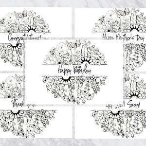 Blumen Garten Multi-Occasion Grußkarten | 5er Set Blankokarten | Sofort Download