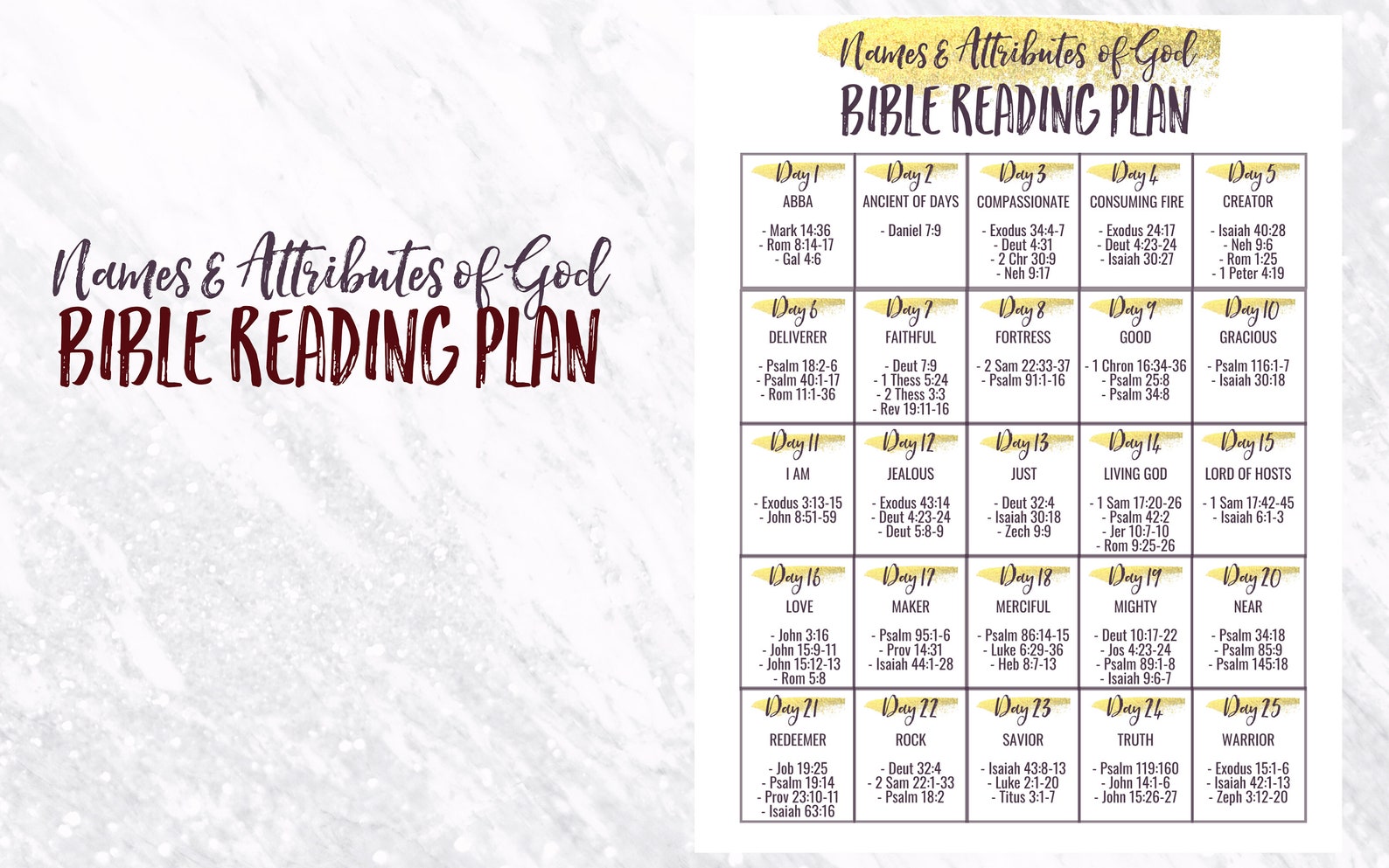 Names and Attributes of God Bible Reading Plan | Instant Download - Etsy