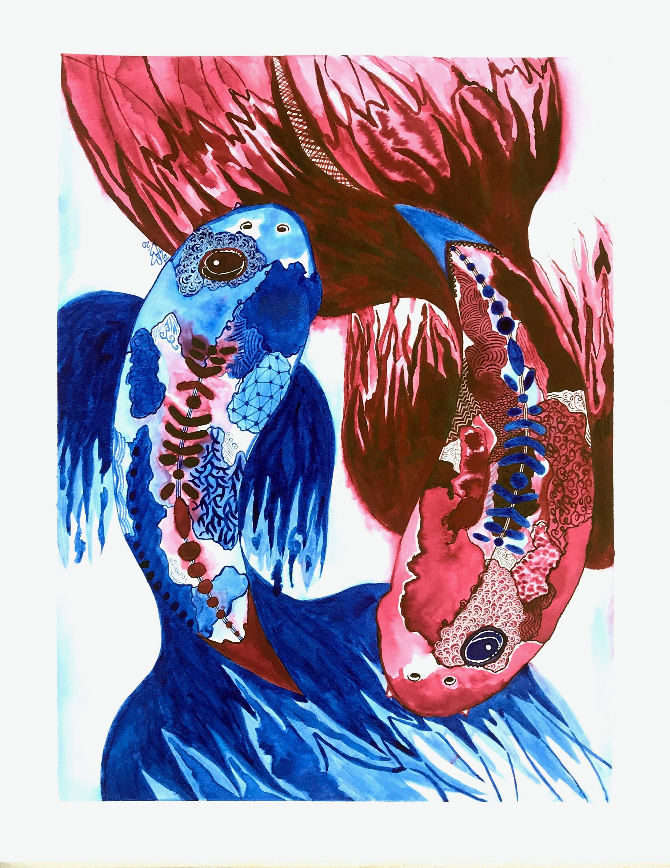 Koi Fish Print Koi Fish Art Koi Ink on Paper Ink Art Zentangle Japanese Koi Fish Print Fish Art