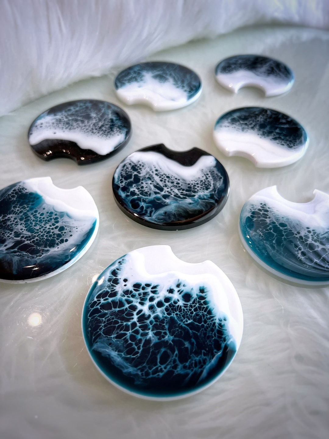 Set of 2 Custom Resin Car Coasters Stormy Ocean Coasters Car