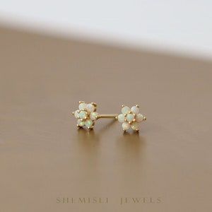 Opal Flower Stud Earrings, Gold, Silver SHEMISLI - SS161 Butterfly End, SS460 Screw Ball End (Type A)