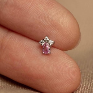 Boucle d'oreille sans fil à l'arrière plat petite fleur rose, calibre 20,18,16, 5-10 mm unisexe, acier chirurgical SHEMISLI SS998
