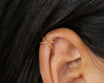 Tiny Thin Criss Cross Helix Cuff, Upper Ear Cuff, No Piercing is Needed, Gold, Silver SHEMISLI - SF048 NOBKG