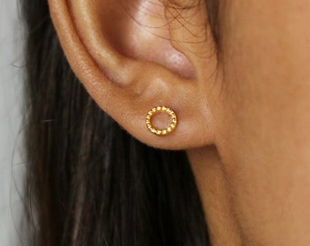 Tiny Dotty Open Circle Studs Earrings, Gold, Silver SHEMISLI - SS132