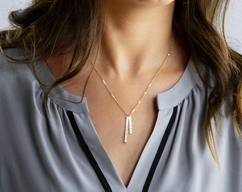 Custom Bar Necklace, Personalized Gift, Simple Vertical Bar Necklace, Roman Numeral Necklace, Wedding Gift, Gold, Silver, Rose Gold ZN00140