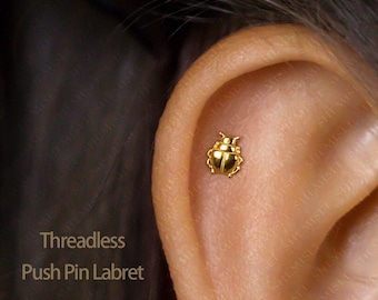 Dainty Beetle Threadless Flat Back Earrings, Nose Stud, 20,18,16ga, 5-10mm, Surgical Steel, SHEMISLI SS574