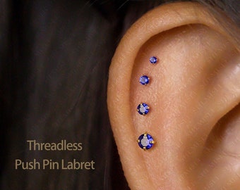 Sapphire Stud, Threadless Flat Back Earring, Minimalist Style, A-SS515 SS516 SS517 SS518