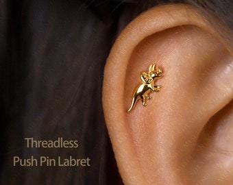 Dainty Triceratops Dinosaur Threadless Flat Back Earrings, Nose Stud, 20,18,16ga, 5-10mm Surgical Steel SHEMISLI SS578