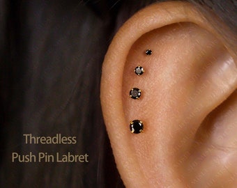 Tiny Black Stone Threadless Flat Back Earrings, Nose Stud, 20,18,16ga, 5-10mm, Surgical Steel, SHEMISLI SS519 SS520 SS521 SS522