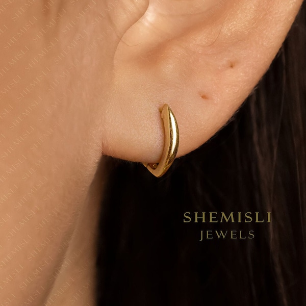 Sleek Pointed Oval Hoop Earrings, Gold, Silver SHEMISLI - SH559