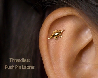 Dainty Stegosaurus Dinosaur Threadless Flat Back Earrings, Nose Stud, 20,18,16ga, 5-10mm Surgical Steel SHEMISLI SS575