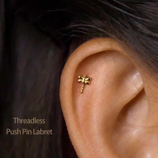 Dainty Dragonfly Threadless Flat Back Earrings, Nose Stud, 20,18,16ga, 5-10mm Surgical Steel SHEMISLI SS581