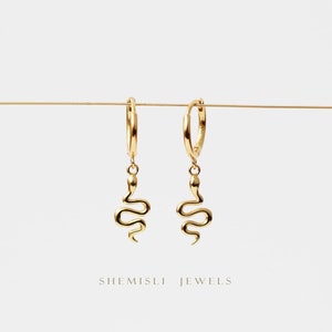 Serpent Dangle Hoop Earrings, Snake Huggies, Gold, Silver SHEMISLI - SH206 LR