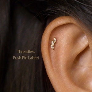 Tiny 3 leaf Threadless Flat Back Earrings, Nose Stud, 20,18,16ga, 5-10mm Surgical Steel SHEMISLI SS586