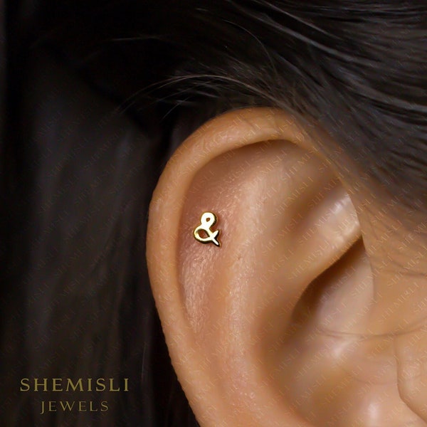 Dainty Ampersand Sign Studs Earrings, Gold, Silver SHEMISLI SS635 Butterfly End, SS636 Screw Ball End (Type A)