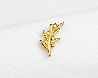 Clou d'oreille branche d'olivier, boucle d'oreille sans filet à dos plat, style minimaliste, A-SS1327