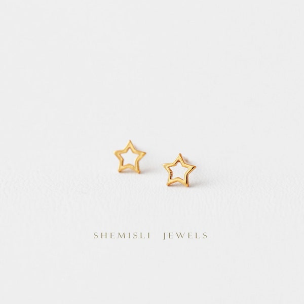 Open Star Studs Earrings, Celestial Earrings, Gold, Silver SHEMISLI SS112