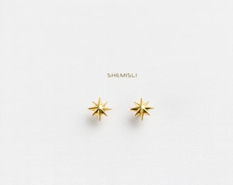 Tiny Star Studs Earrings, Starburst Studs, Celestial Earrings for Stacking, Gold, Silver SHEMISLI - SS032