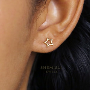 Open Star Studs Earrings, Celestial Earrings, Gold, Silver SHEMISLI SS112