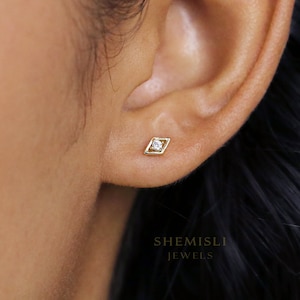 Petit clou en forme de diamant CZ, blanc, émeraude, turquoise, saphir, noir, unisexe, or, argent SHEMISLI - SS108, SS109, SS110, SS345, SS346