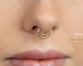 Double Septum Ring, Crescent Moon Hoop, Daith Hoop, Hinged Clicker Hoop, 16ga 8mm or 10mm, Solid G23 Titanium, SHEMISLI SH433, SH434